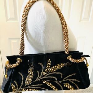 Elegant Black and Gold Embroidered Women's Bag